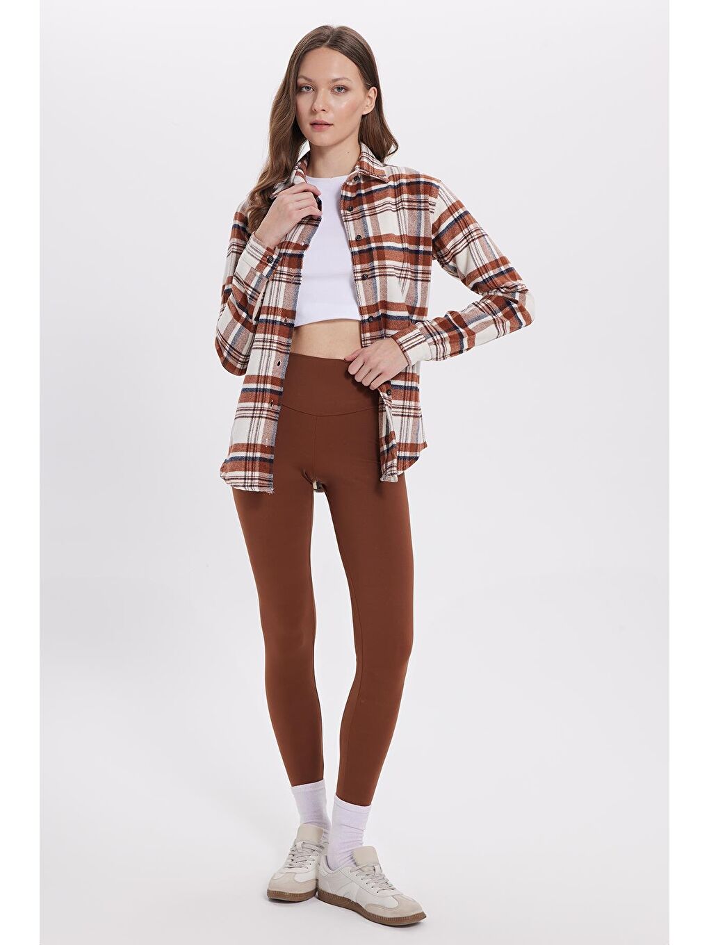 Karışık Kadın Oversize Geniş Kalıp Oduncu Ekose Gömlek-4