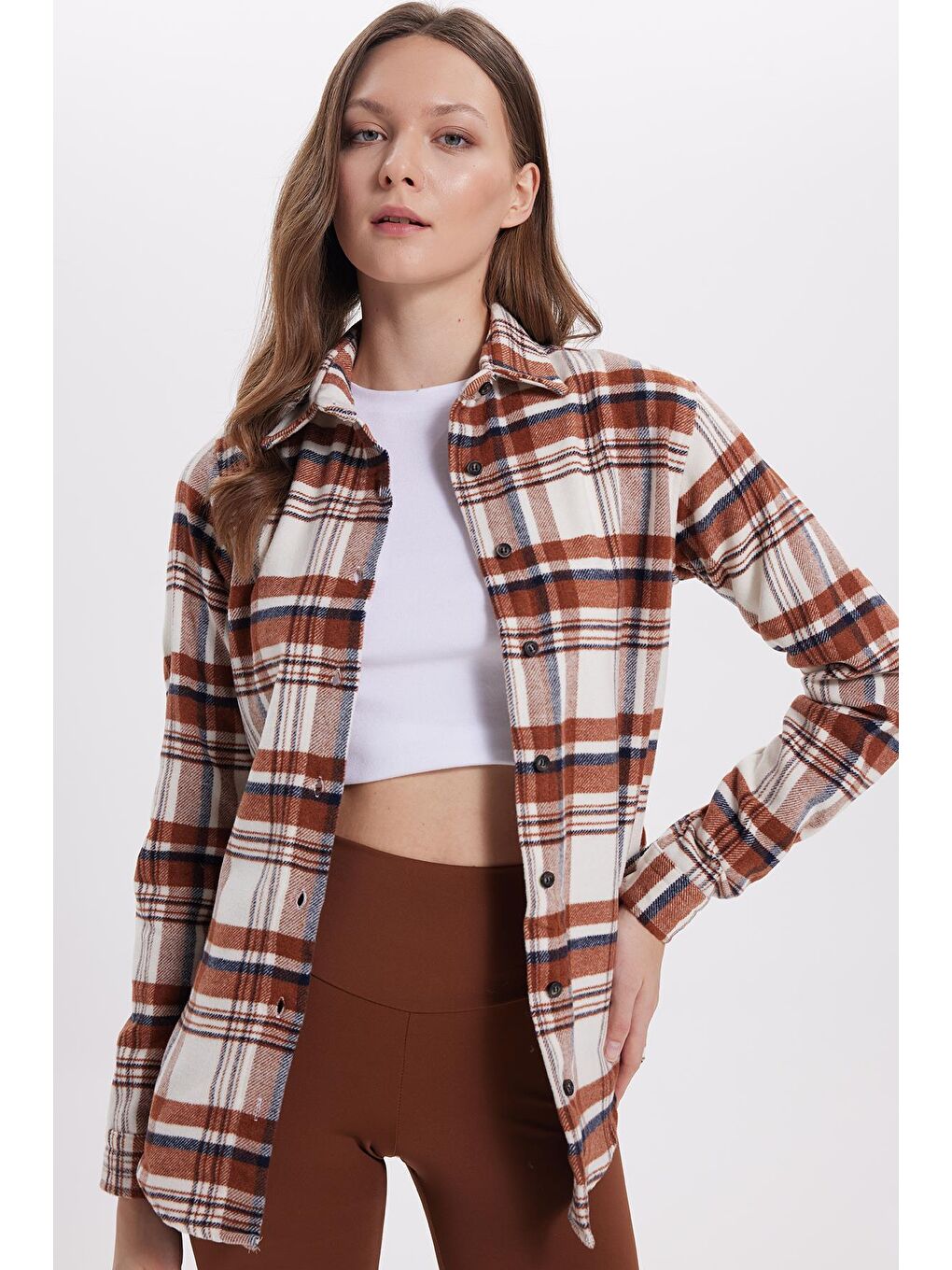 Karışık Kadın Oversize Geniş Kalıp Oduncu Ekose Gömlek-5