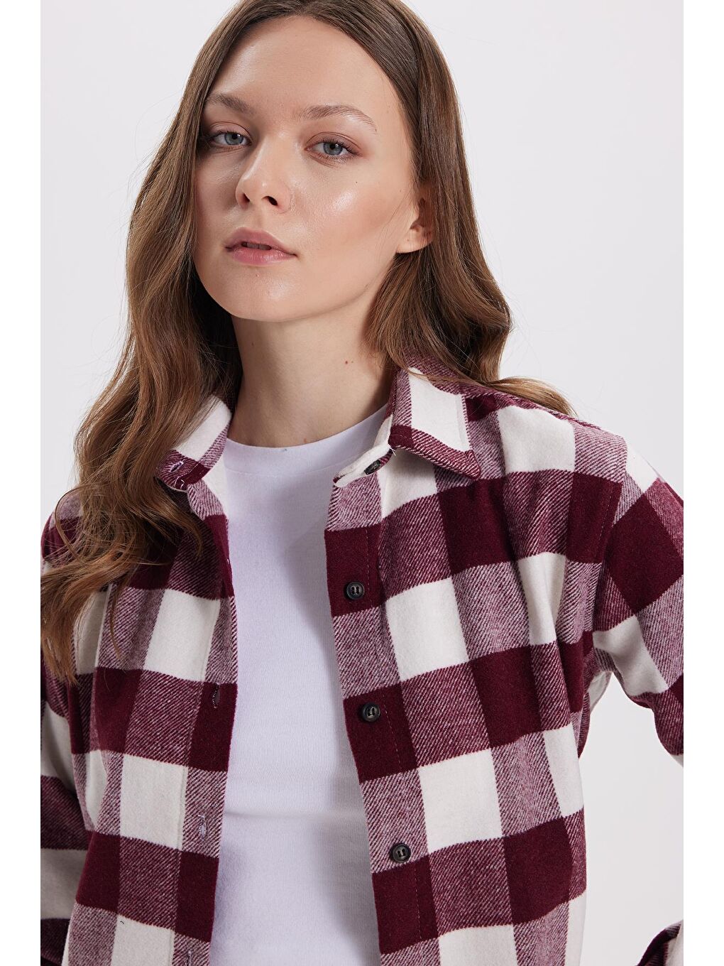 Karışık Kadın Oversize Geniş Kesim Oduncu Ekose Gömlek-1