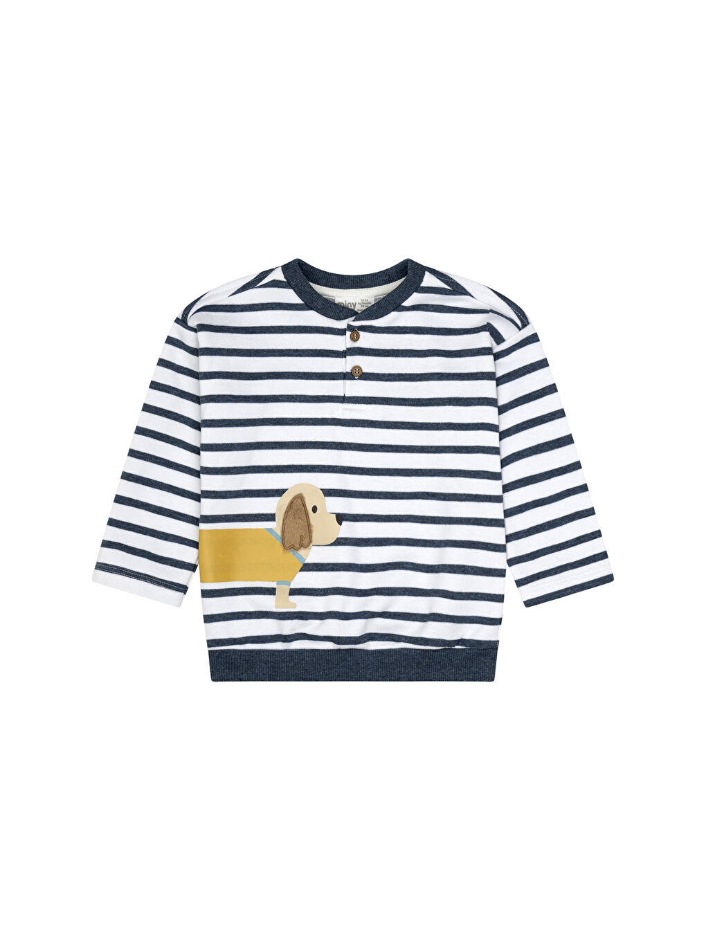 Mavi Çizgili Köpek Desenli Erkek Bebek Uzun Kol Tişört-1