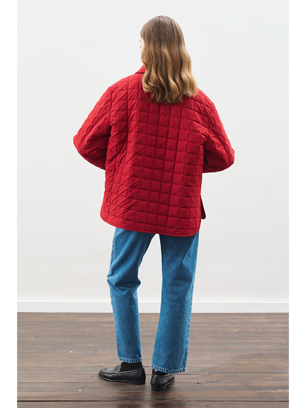 Balon Kol Detaylı Kapitone Mont Kırmızı-7