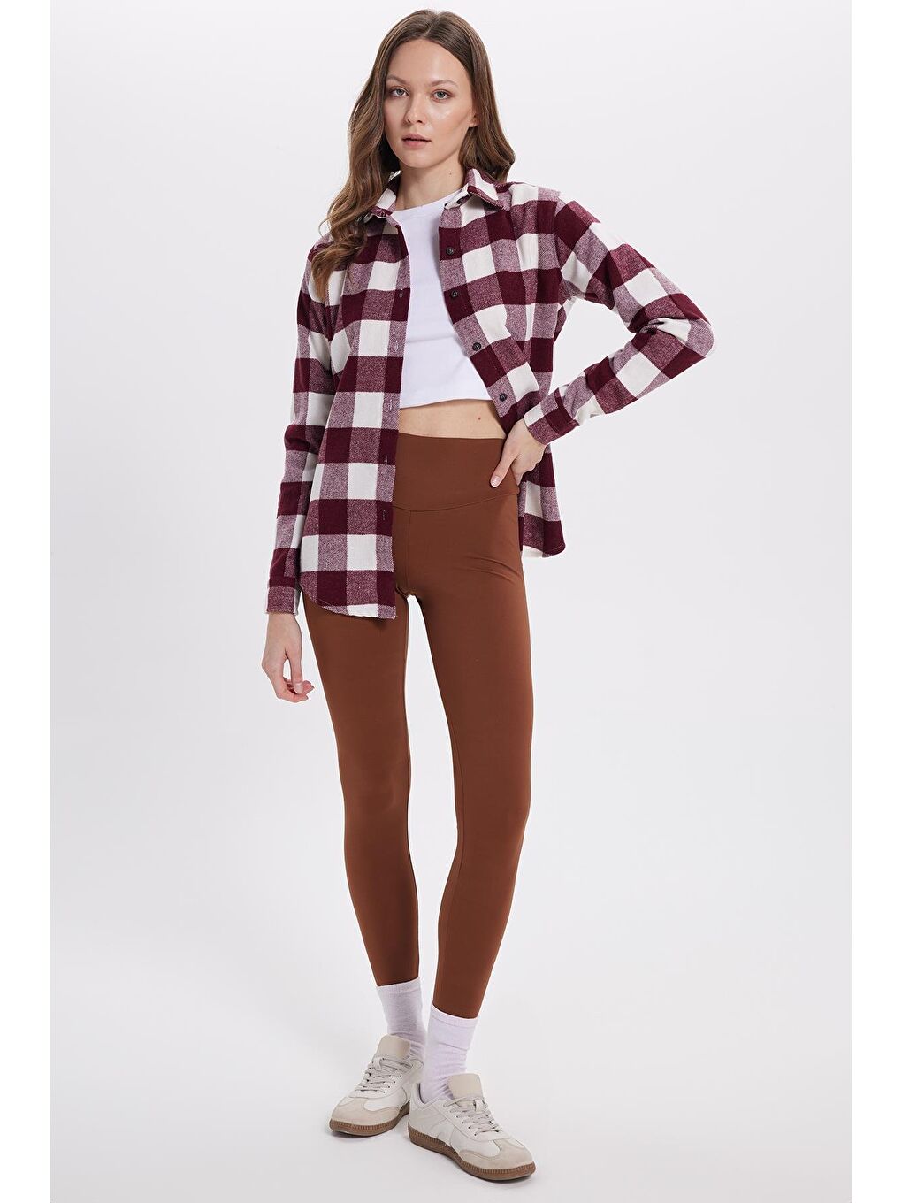 Karışık Kadın Oversize Geniş Kesim Oduncu Ekose Gömlek-3