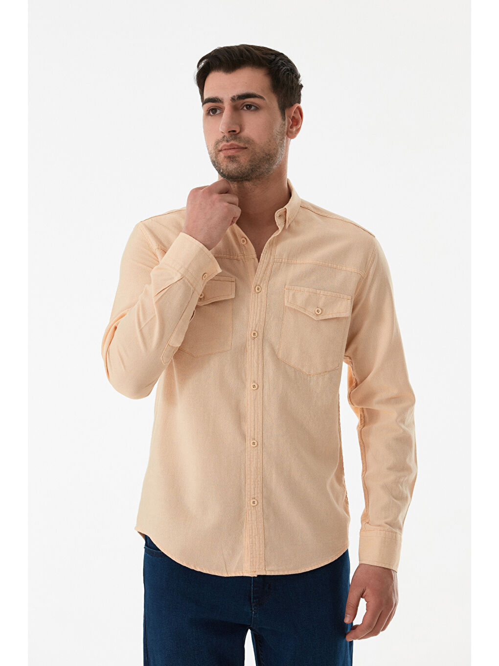 Sarı Çift Cepli Düğmeli Gömlek-1