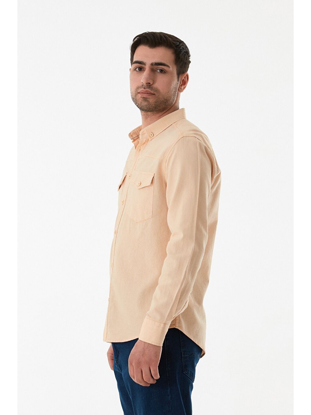 Sarı Çift Cepli Düğmeli Gömlek-2