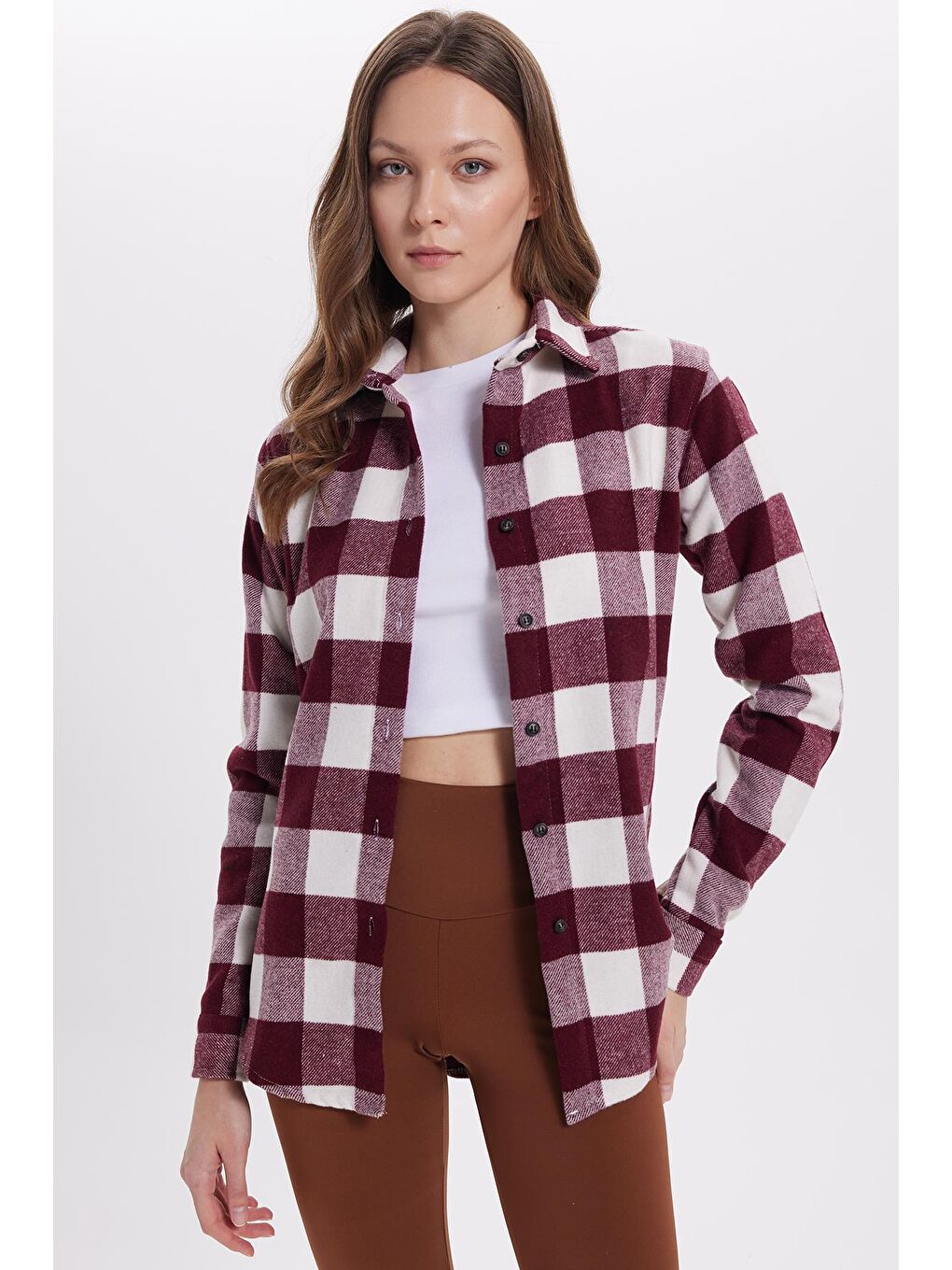 Karışık Kadın Oversize Geniş Kesim Oduncu Ekose Gömlek-4