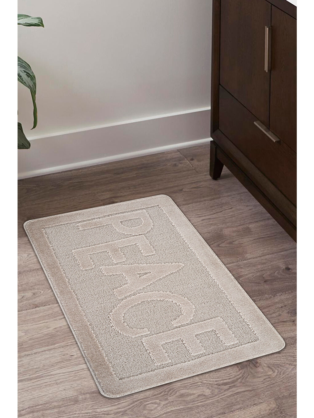 Bej Doğal Kaymaz Taban Banyo Paspas Uzun Ömürlü Yumuşak Su Emici Yazılı Paspas Peace-Vizon