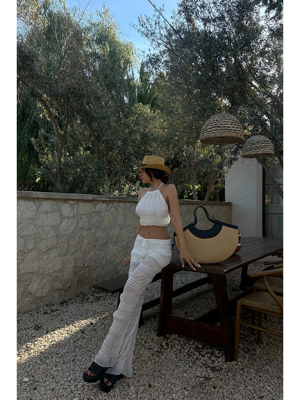 Kadın Beyaz Gipeli Crop Takım 1040-4063-6