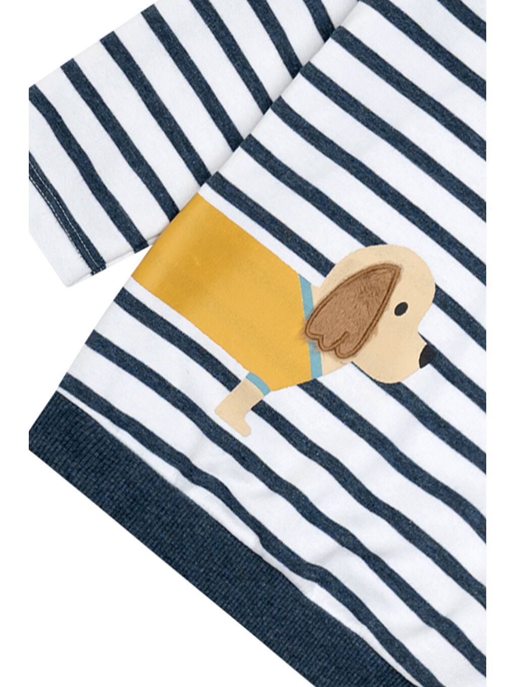 Mavi Çizgili Köpek Desenli Erkek Bebek Uzun Kol Tişört-3