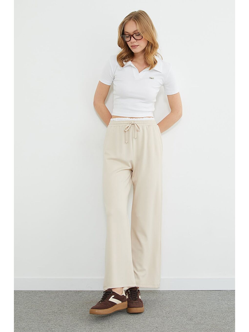 Bej Beli Garnili Cepli Modal Pantolon-1