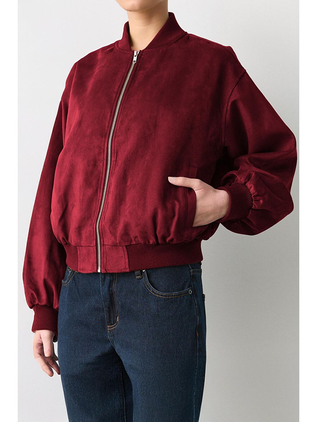 Bordo Astarlı Kadın Bomber Ceket Mg2545-4