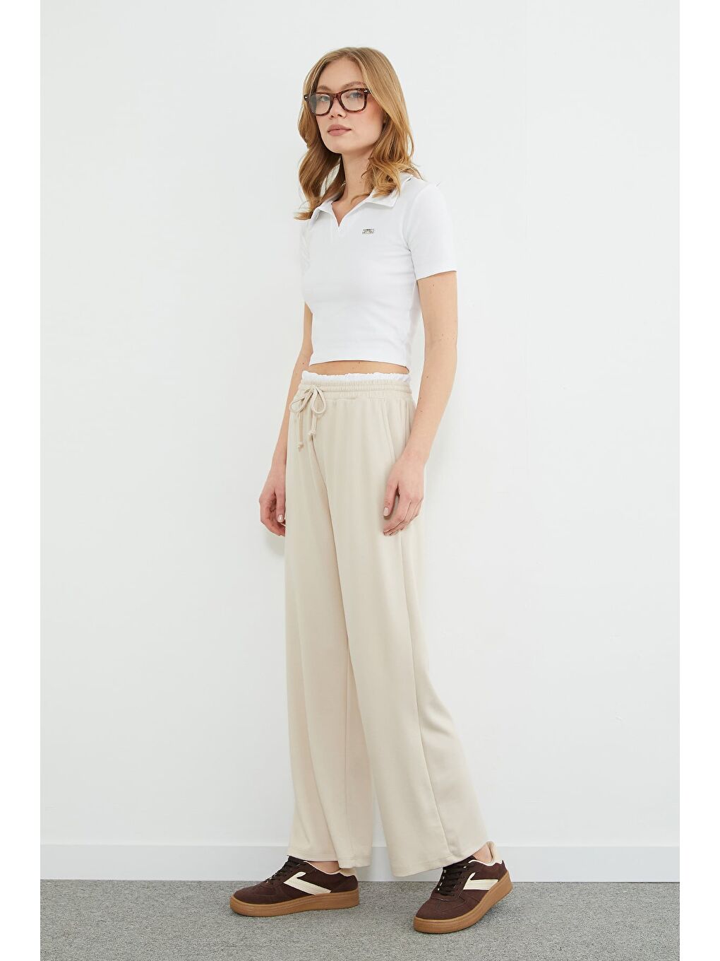 Bej Beli Garnili Cepli Modal Pantolon-2