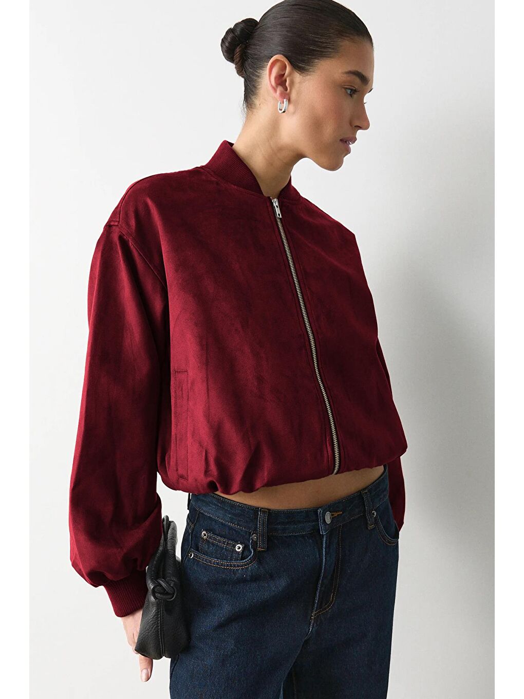 Bordo Astarlı Kadın Bomber Ceket Mg2545-5