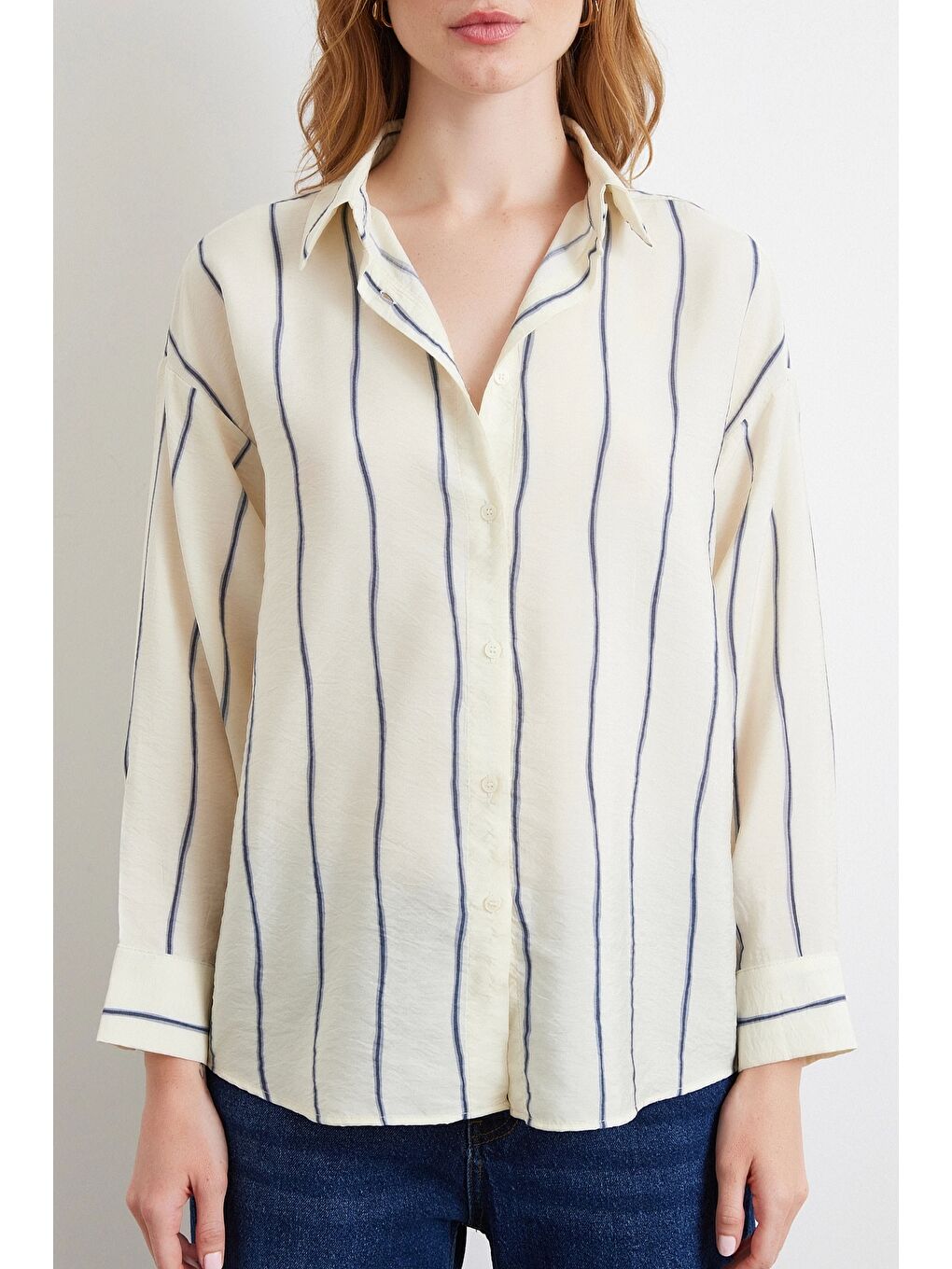 Çizgili Modal Gömlek İndigo-2