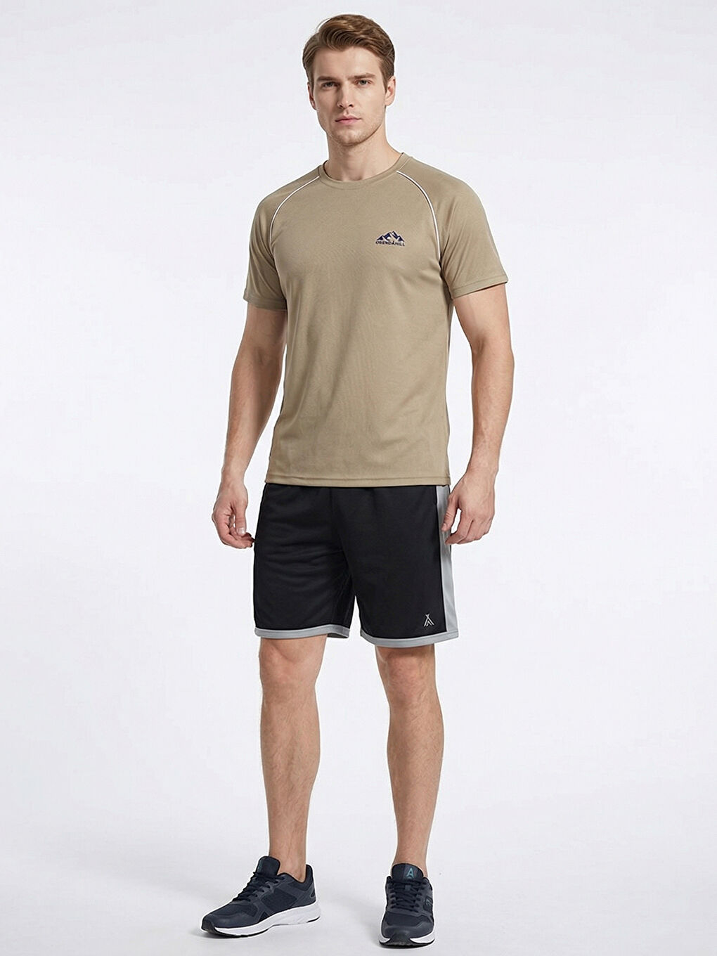 Bej ORENDAHILL Erkek Spor Tişört Hızlı Kuruyan Esnek Regular Fit Reglan Biyeli Activewear-1