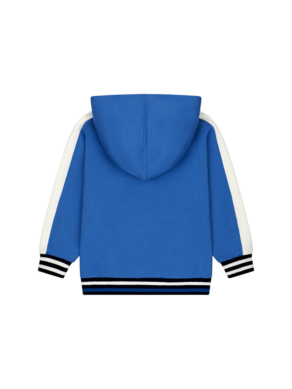 Mavi Kanguru Cepli Nakışlı Kolları Bantlı Kapüşonlu Sweatshirt-2