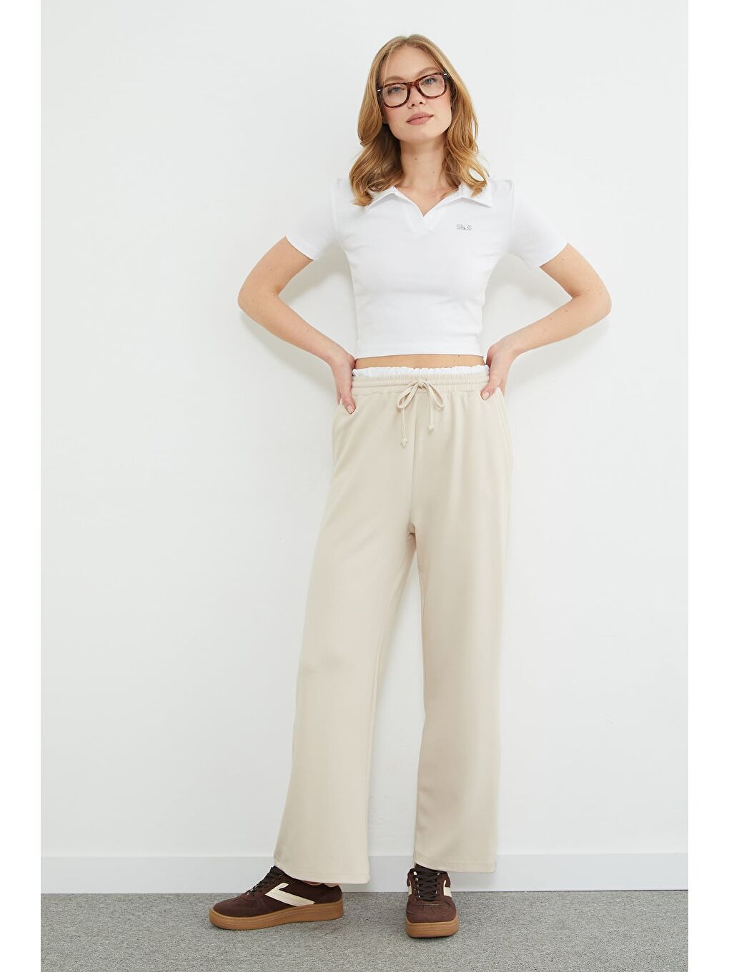 Bej Beli Garnili Cepli Modal Pantolon-3