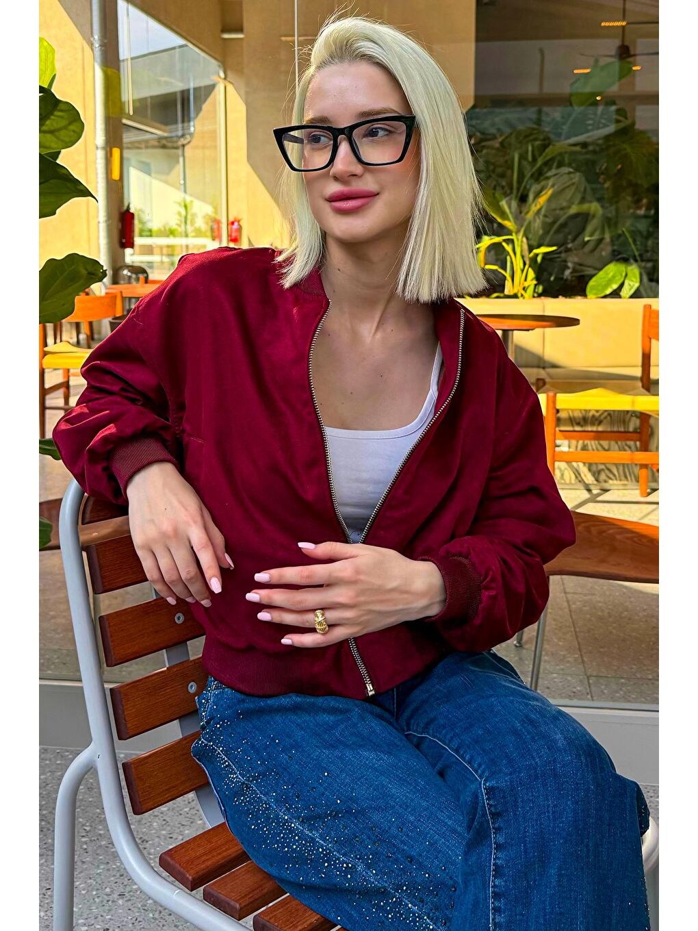 Bordo Astarlı Kadın Bomber Ceket Mg2545-7