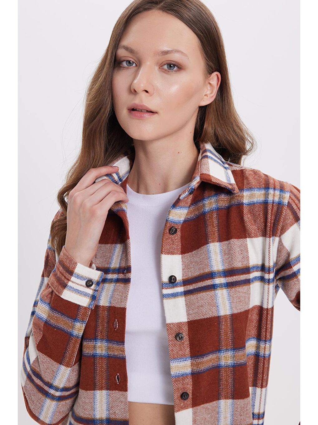 Karışık Kadın Oversize Geniş Kalıp Oduncu Ekose Gömlek-1