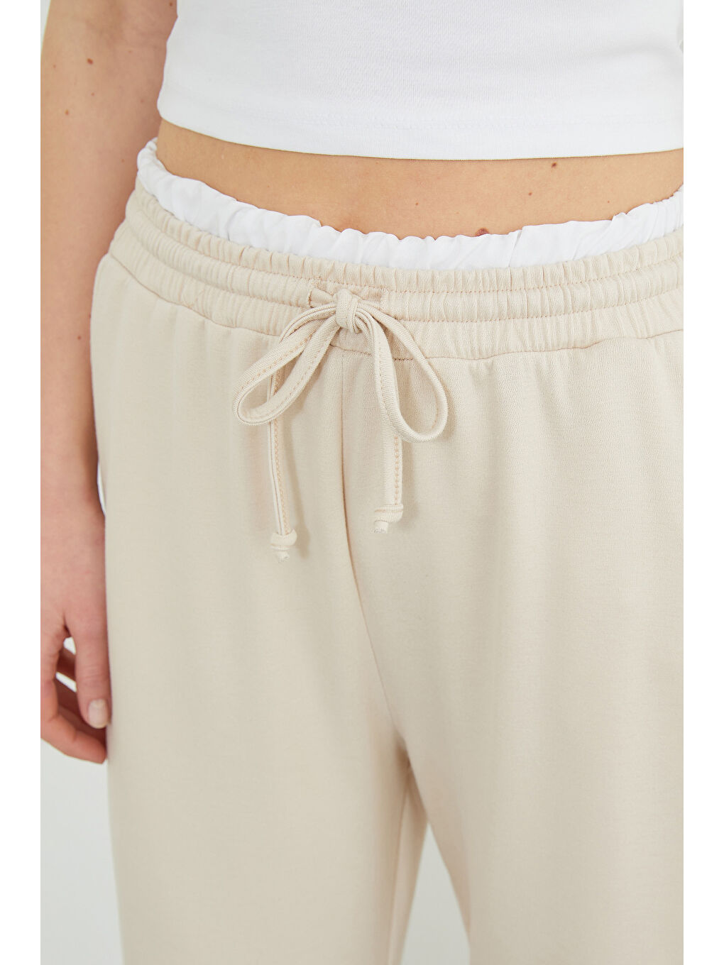 Bej Beli Garnili Cepli Modal Pantolon-4