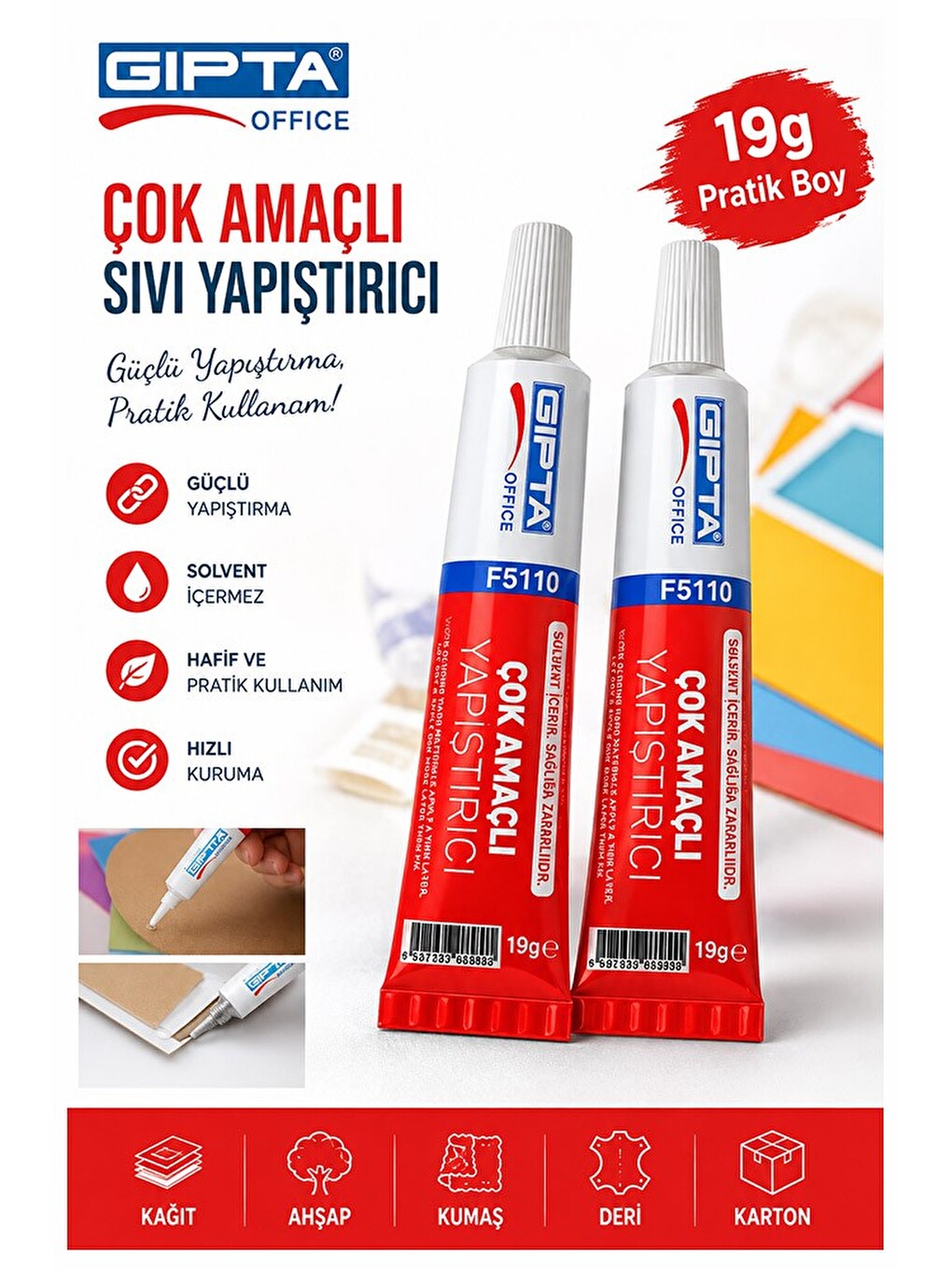 Sıvı Yapıştırıcı 19 Gr Tüp Gıpta Çok Amaçlı Kuvvetli Yapıştırıcı 2 Adet Okul Büro Yapıştırıcısı Kağı