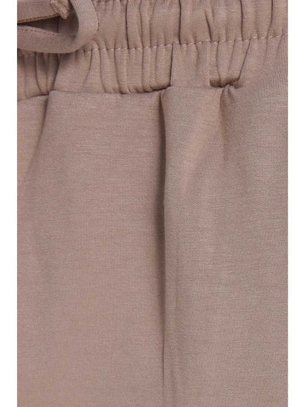 Bej Erkek Slim Fit Dar Kesim Beli Bağcıklı 3 Cepli Geniş Paça Koyu Vizon Eşofman Altı-5