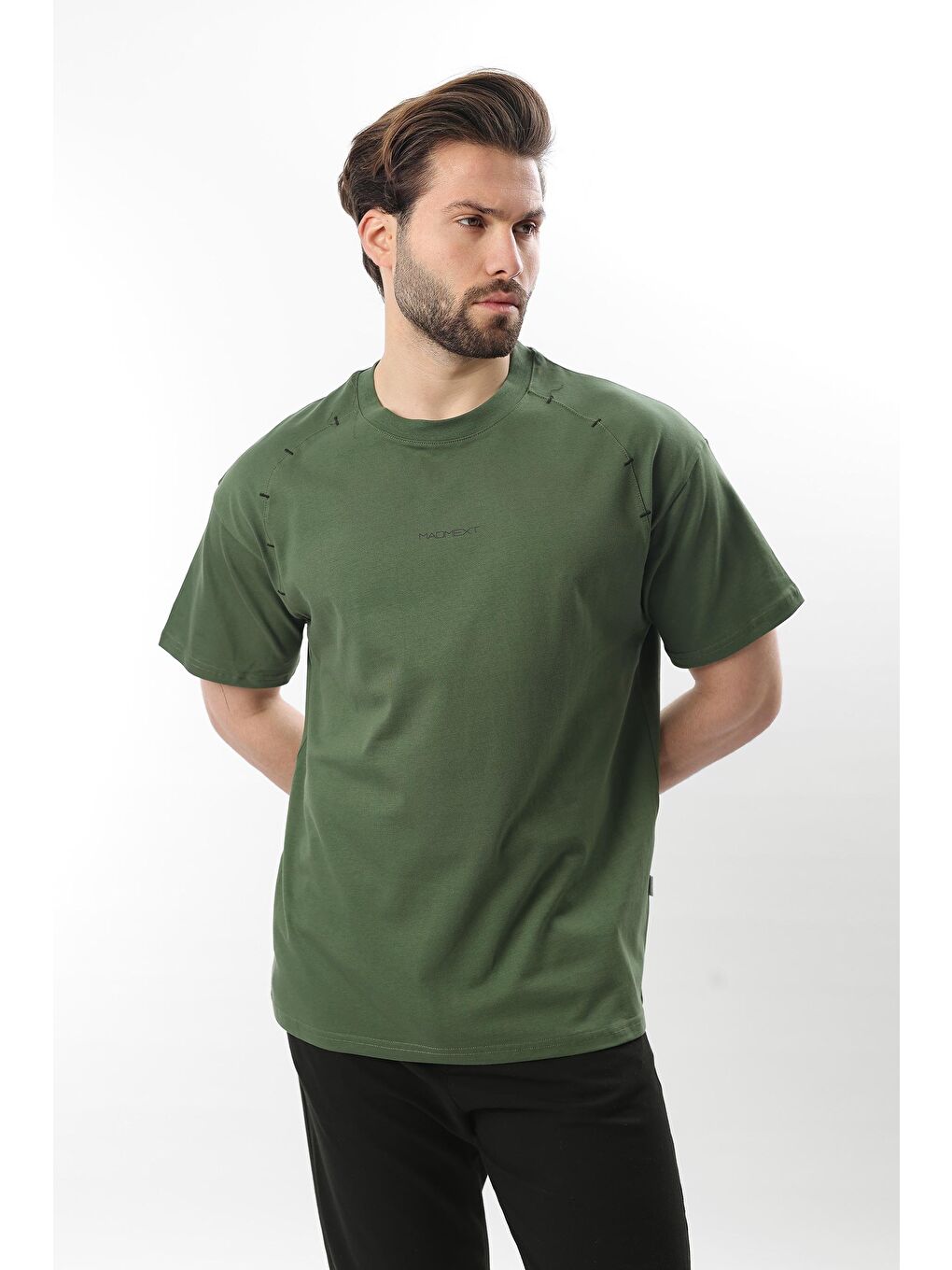 Haki Baskılı Nakış Detaylı Erkek Tişört E7108-1
