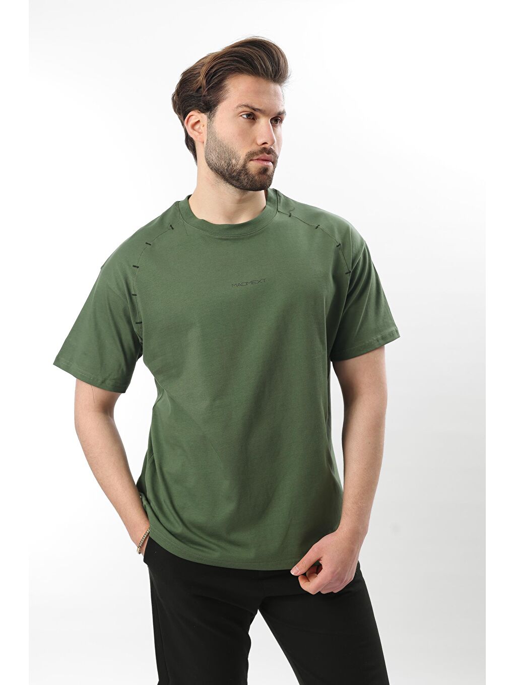 Haki Baskılı Nakış Detaylı Erkek Tişört E7108-2