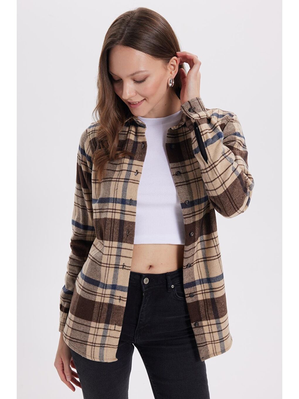 Karışık Kadın Oversize Geniş Kalıp Oduncu Ekose Gömlek-1