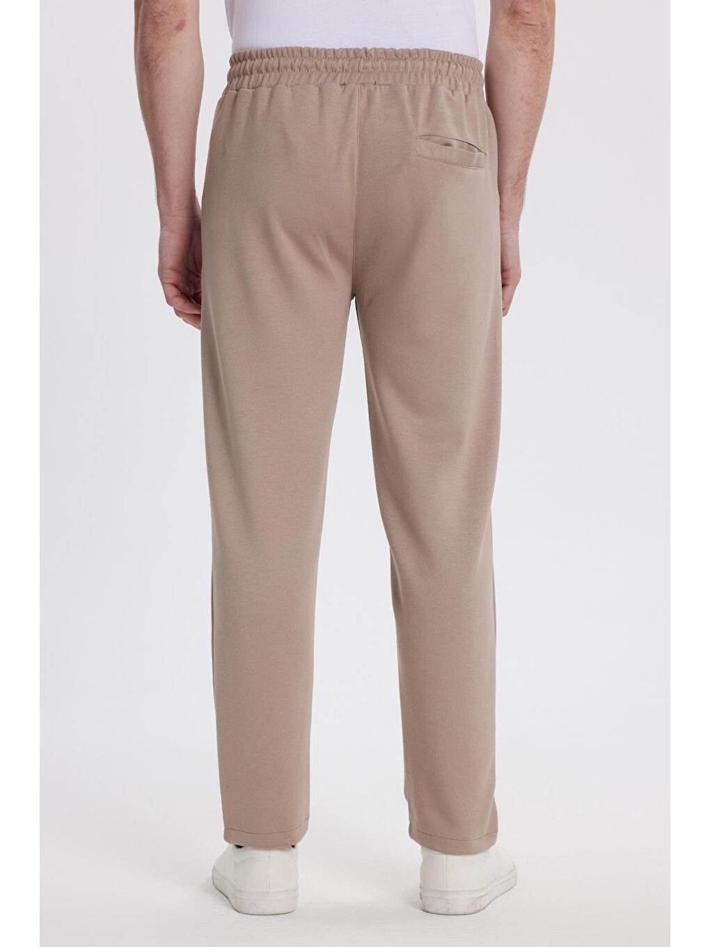 Bej Erkek Slim Fit Dar Kesim Beli Bağcıklı 3 Cepli Geniş Paça Koyu Vizon Eşofman Altı-6