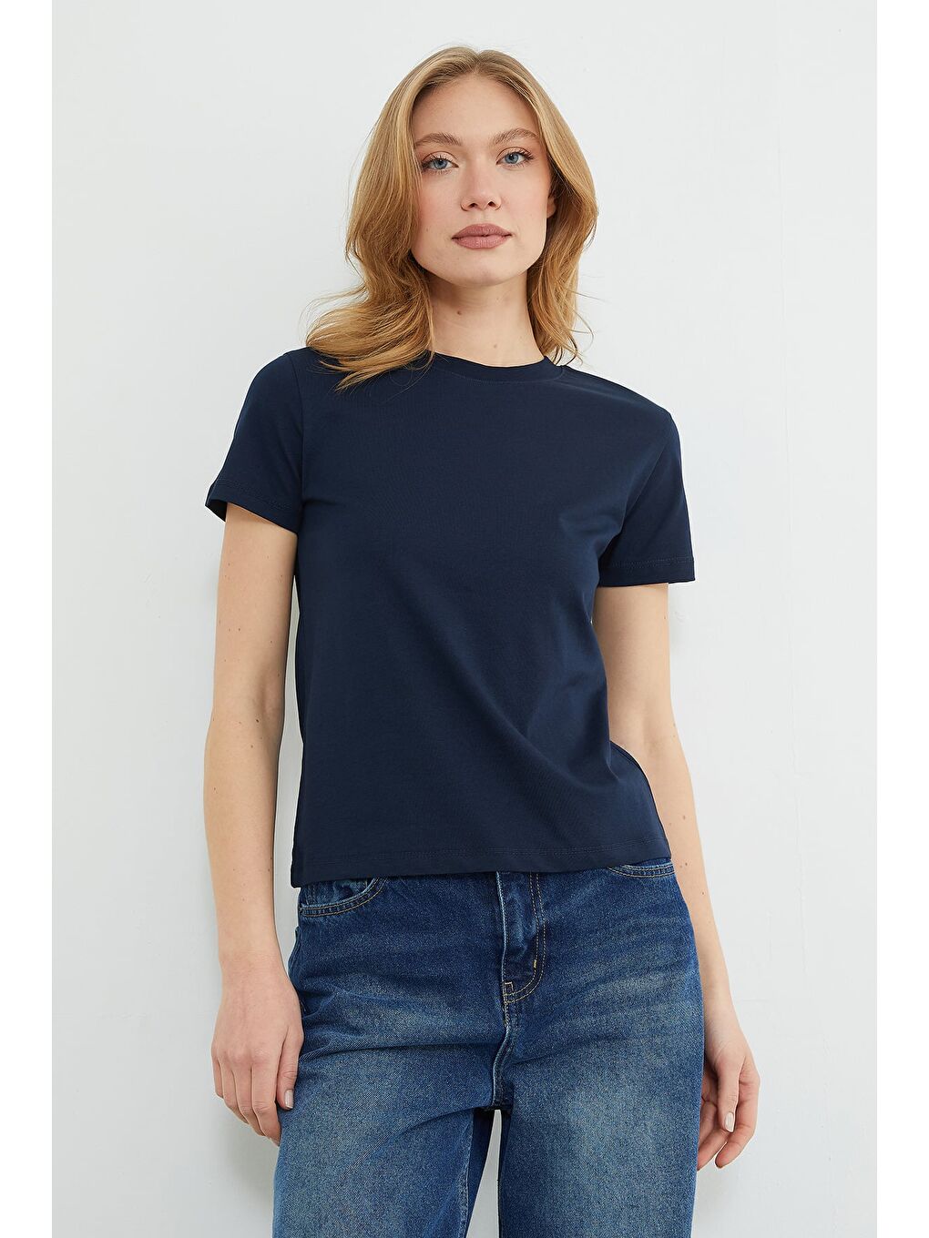 Lacivert Basic Bisiklet Yaka Tişört