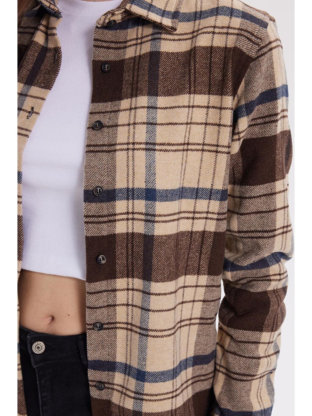 Karışık Kadın Oversize Geniş Kalıp Oduncu Ekose Gömlek-2