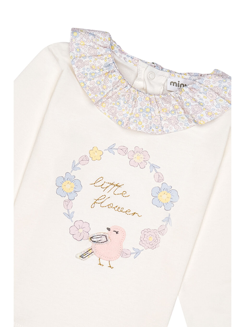 Pembe Yakası Fırfır Detaylı Kız Bebek Uzun Kol Tişört-3