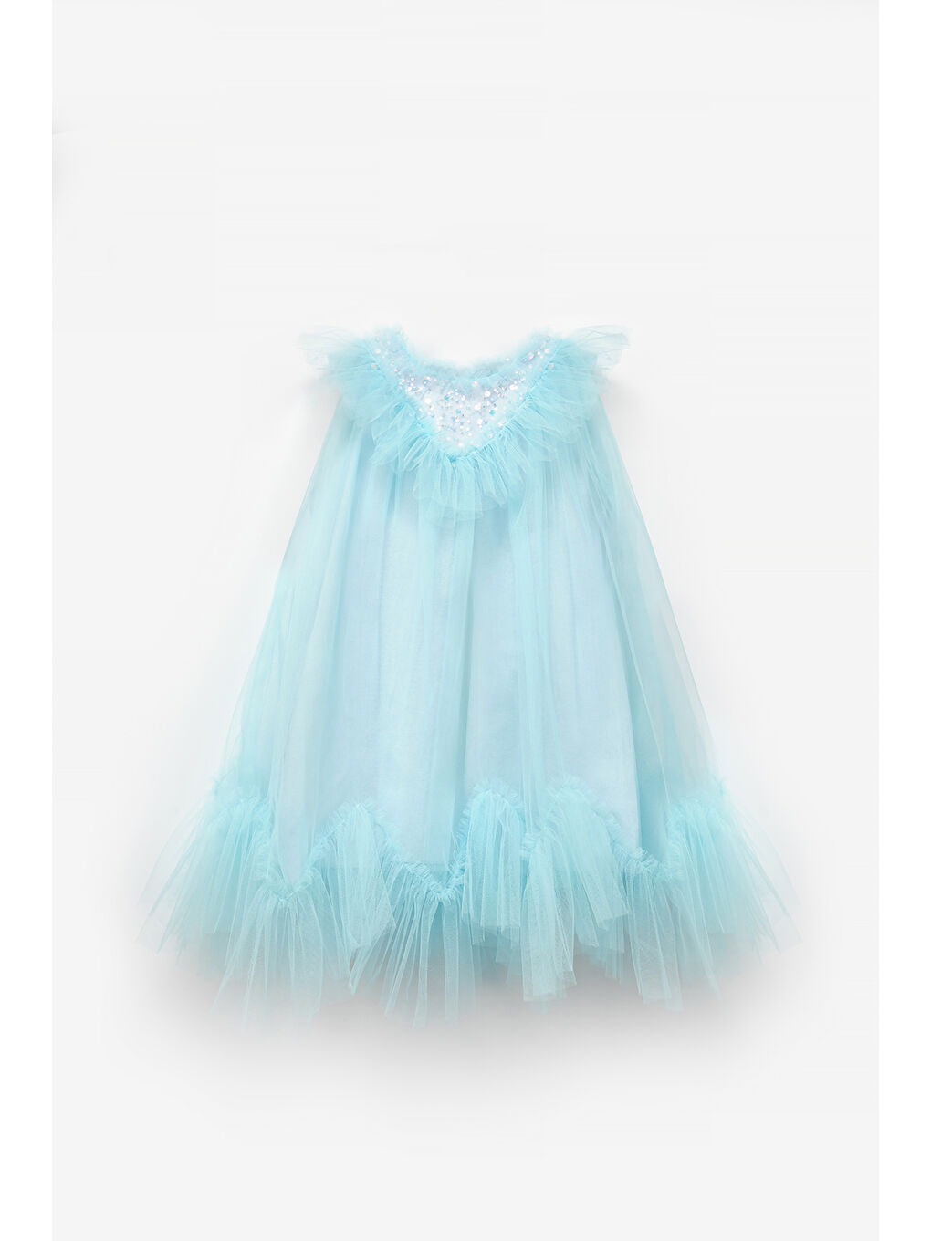 Mavi  Boncuk Detaylı Eteği Zikzaklı Kız Çocuk Elbise - Cherish-4
