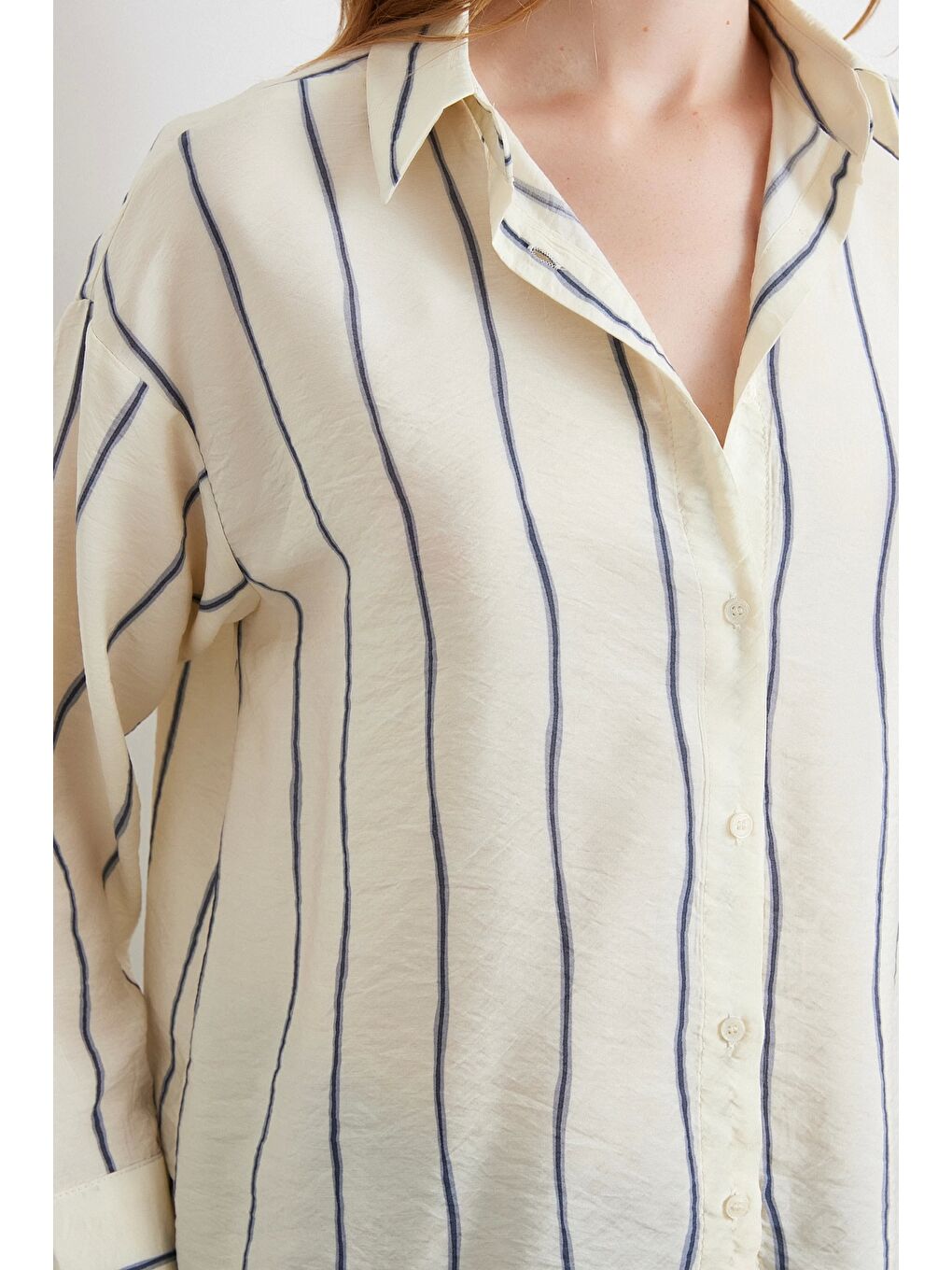Çizgili Modal Gömlek İndigo-3
