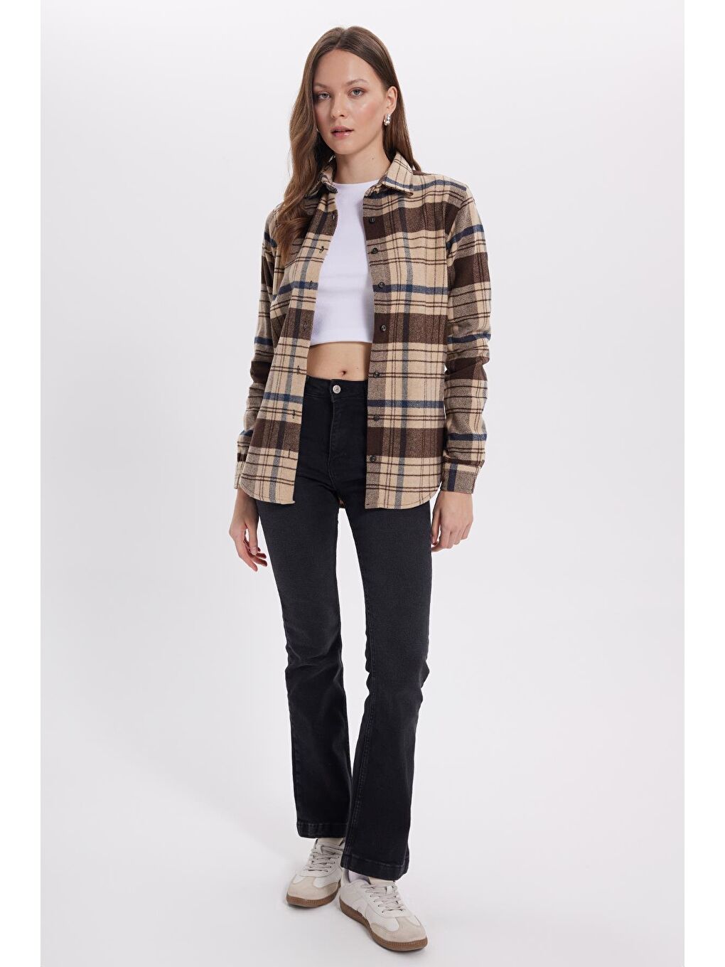 Karışık Kadın Oversize Geniş Kalıp Oduncu Ekose Gömlek-3