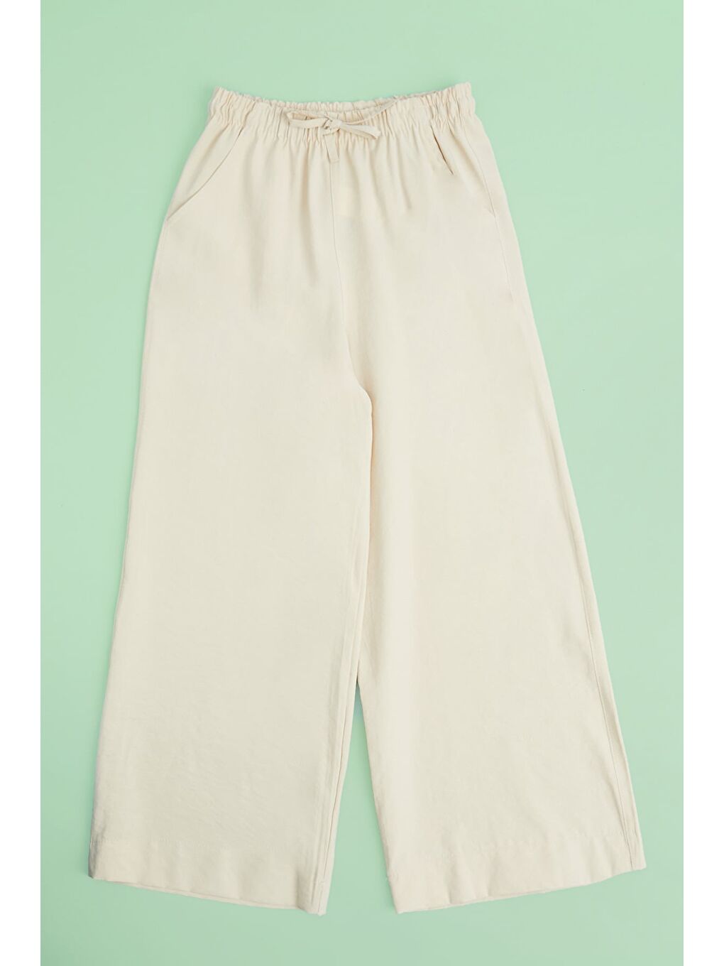Bej Beli Lastikli Cepli Kız Çocuk Pantolon