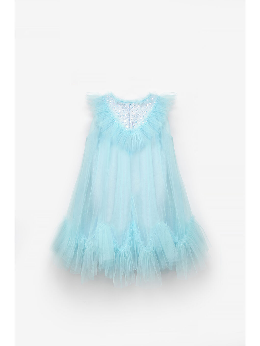 Mavi  Boncuk Detaylı Eteği Zikzaklı Kız Çocuk Elbise - Cherish-5