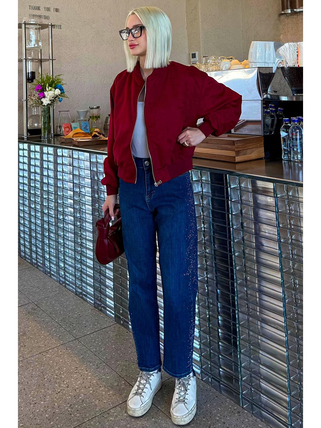 Bordo Astarlı Kadın Bomber Ceket Mg2545-11