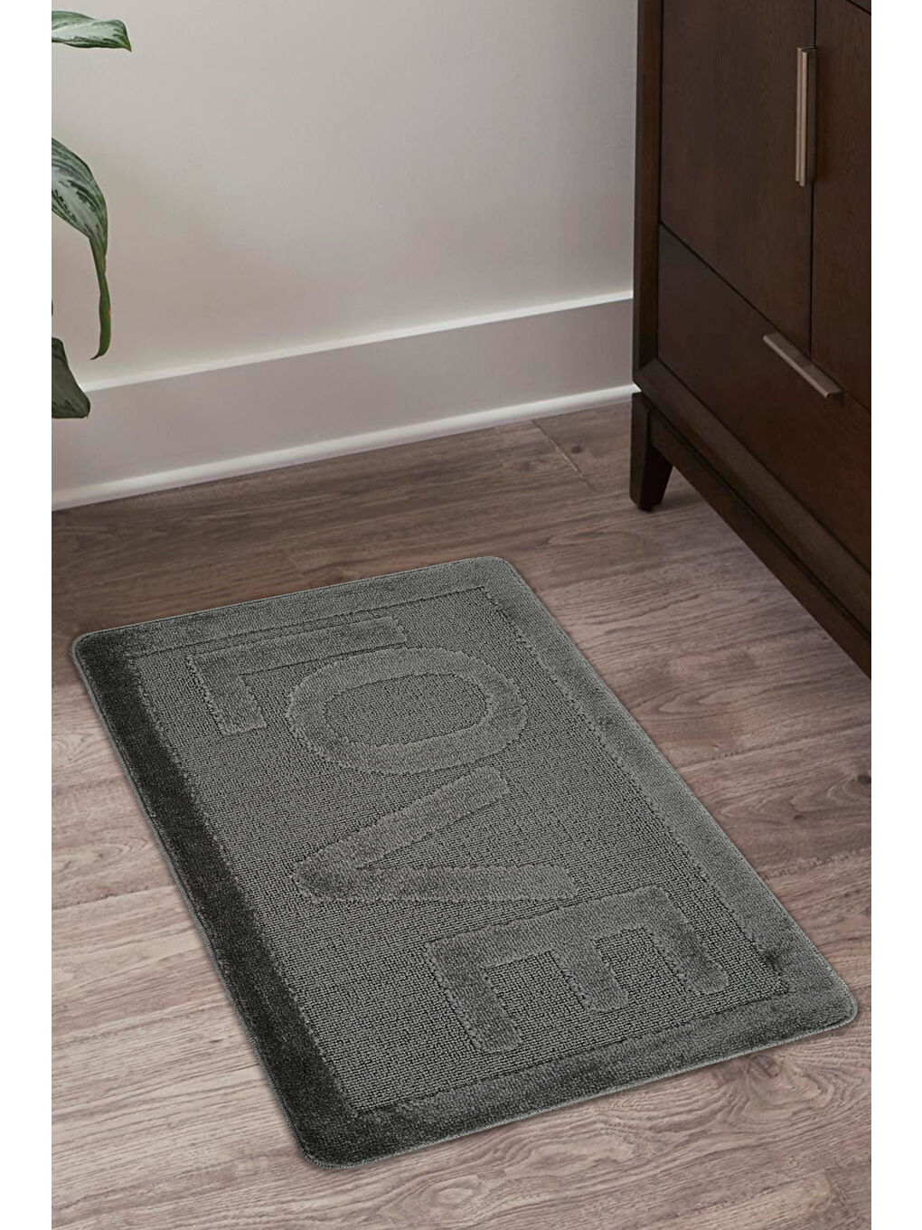 Doğal Kaymaz Taban Banyo Paspas Uzun Ömürlü Yumuşak Su Emici Yazılı Paspas Love-Antrasit