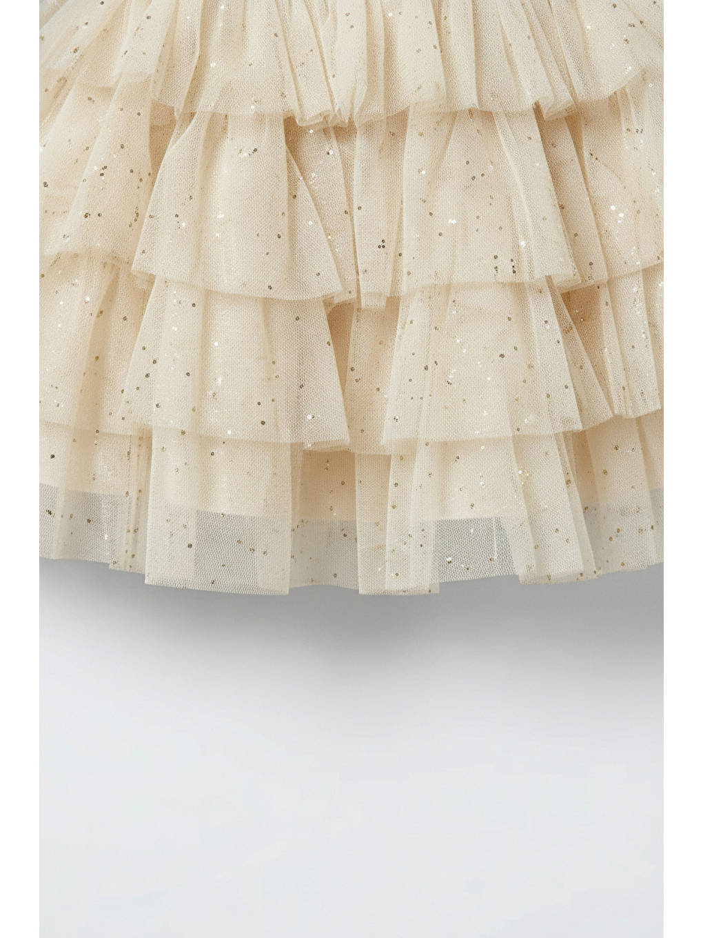 Kız Çocuk Pamuklu Astarlı Ekru Simli Katmanlı Tül Etek-1