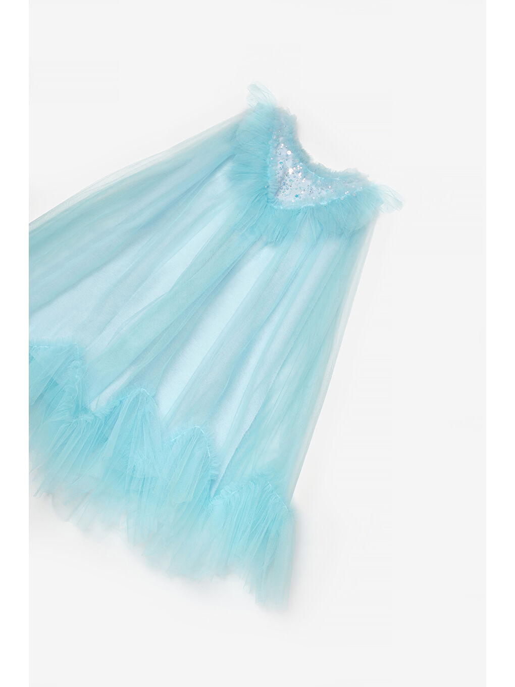 Mavi  Boncuk Detaylı Eteği Zikzaklı Kız Çocuk Elbise - Cherish-6