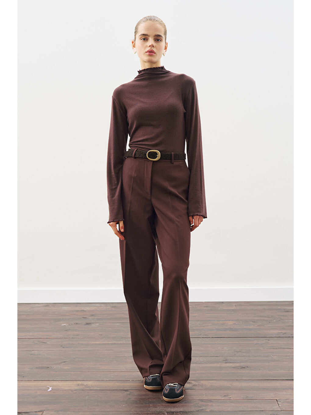 Kahverengi Uzun Paça Straıght Pantolon Acı Kahve