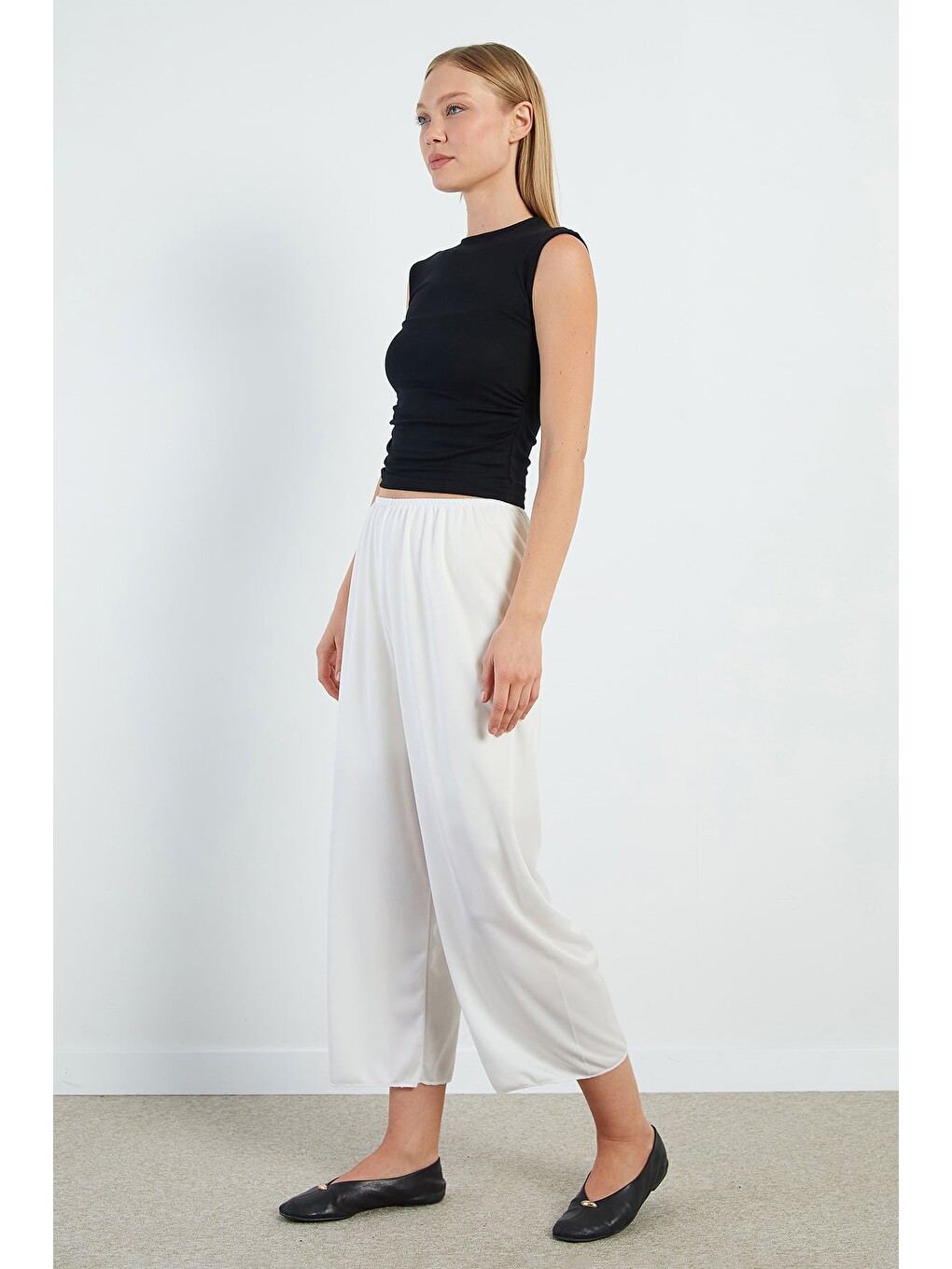 Ekru Beli Lastikli Astar Pantolon-1