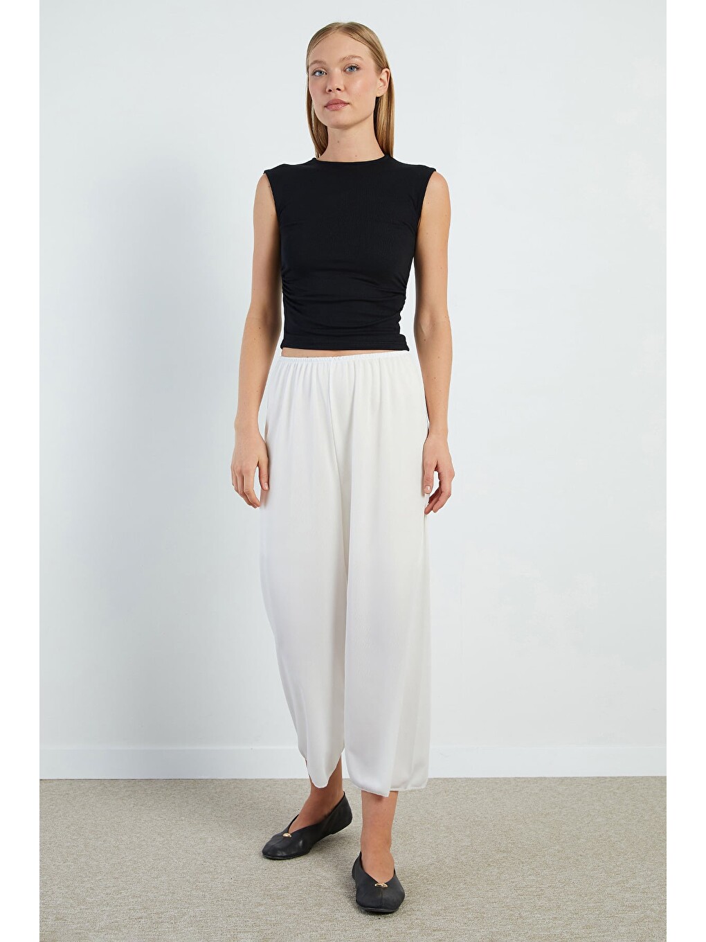 Ekru Beli Lastikli Astar Pantolon-2