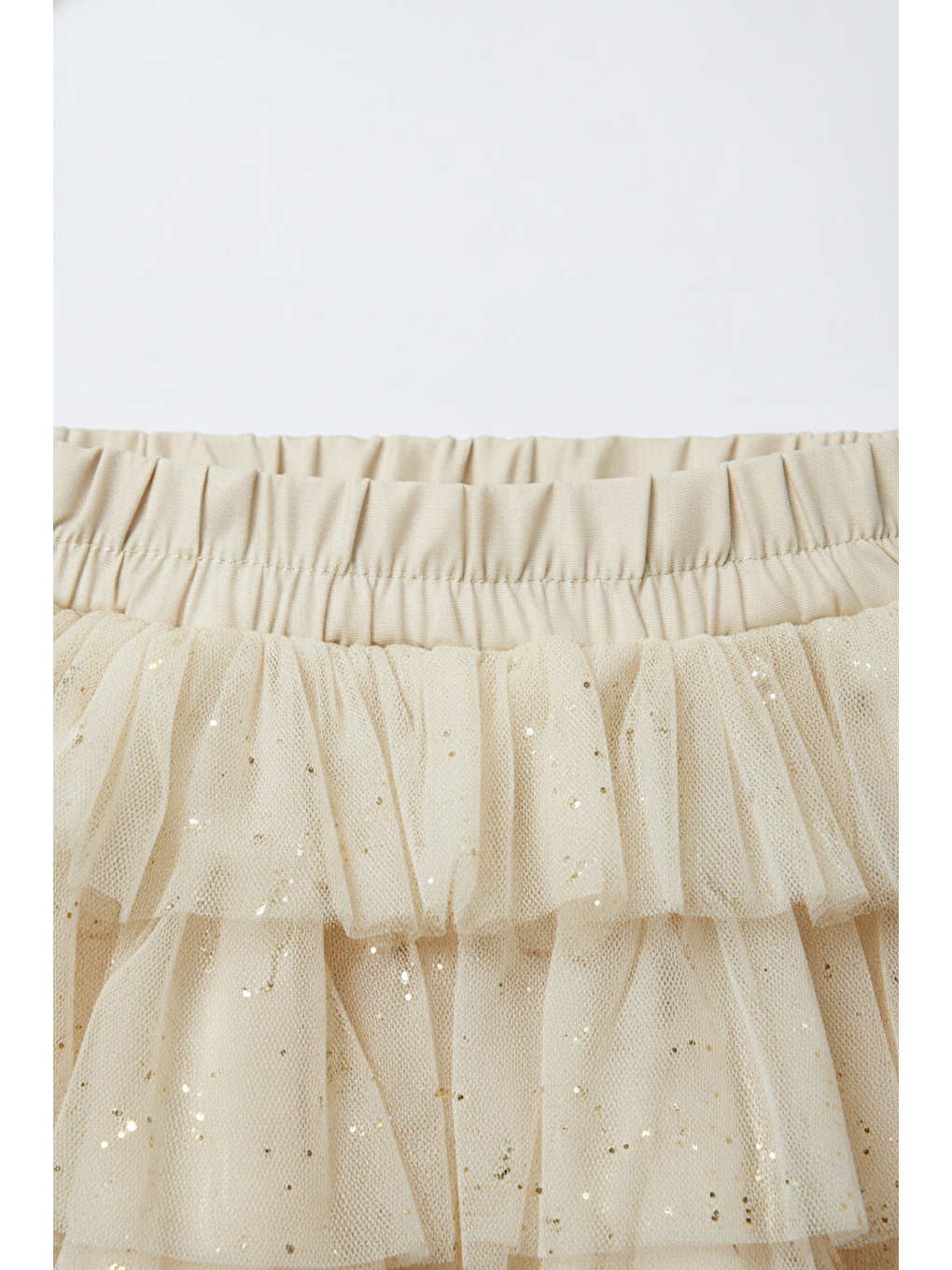 Kız Çocuk Pamuklu Astarlı Ekru Simli Katmanlı Tül Etek-2