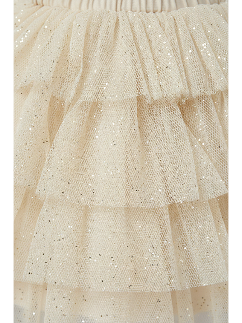 Kız Çocuk Pamuklu Astarlı Ekru Simli Katmanlı Tül Etek-3