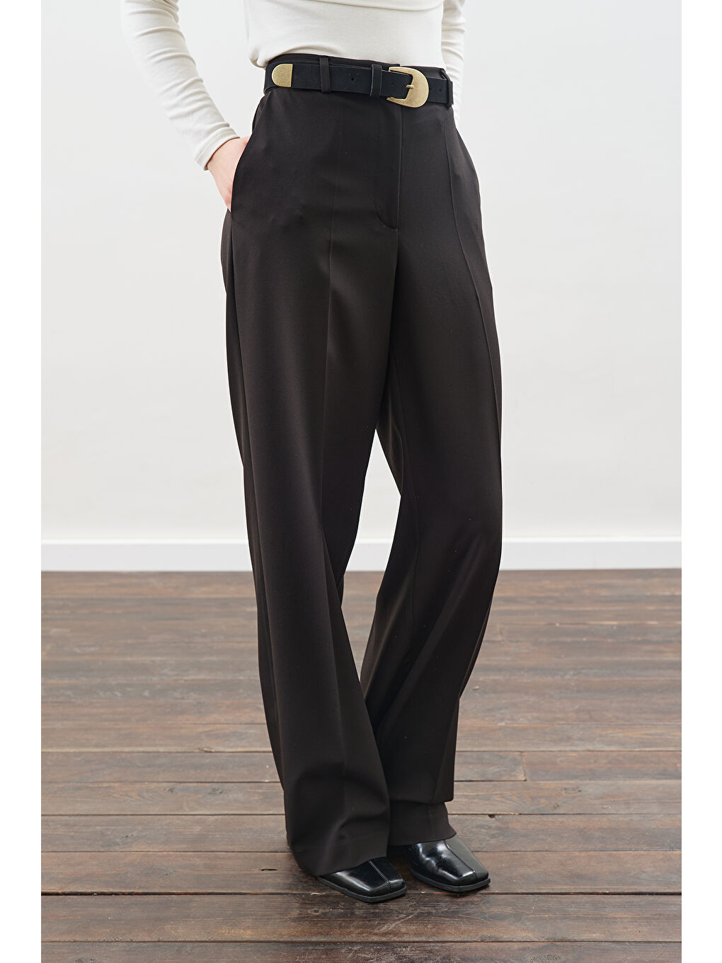 Uzun Paça Straıght Pantolon Siyah-3