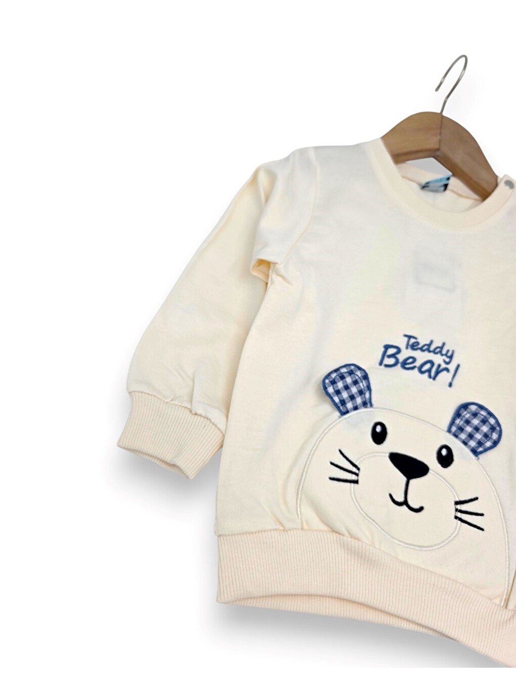 Lacivert Erkek Bebek Mevsimlik Ekoseli Pantolonlu Ayıcık Nakışlı 9-12-18-24-36 Aylık 2 İp Bebek Takımı-3