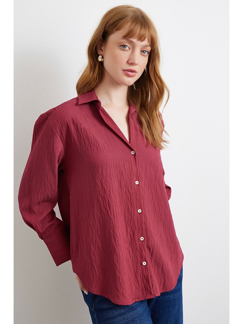 Paralel Çizgili Gömlek Bordo-1