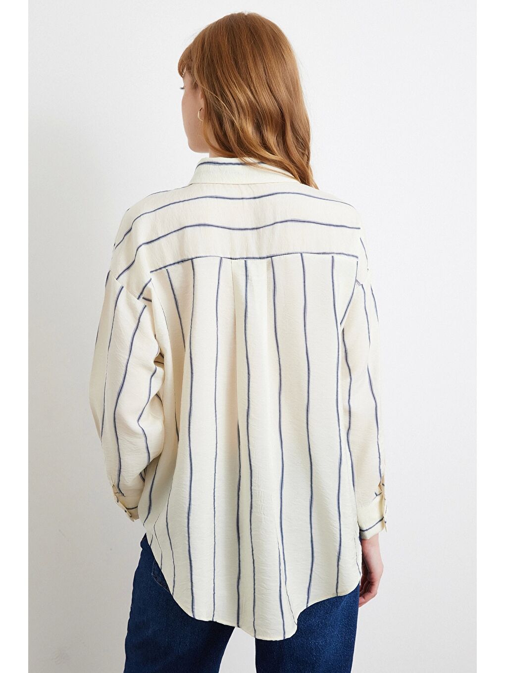 Çizgili Modal Gömlek İndigo-4